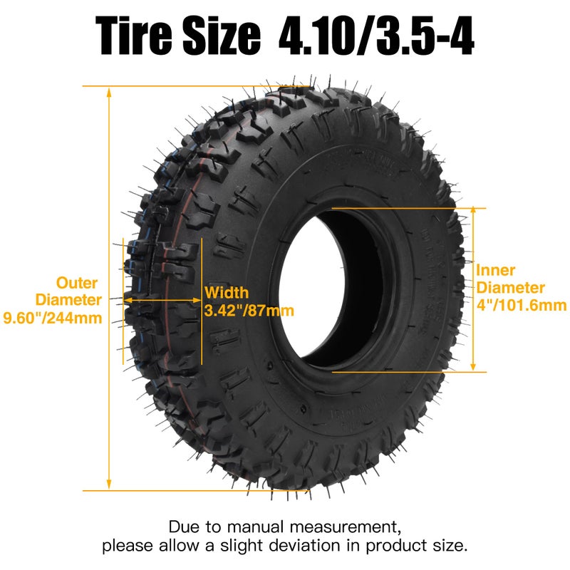 FVRITO 2 Pack of 4.10-4 410-4 4.10/3.50-4 Tire with Inner Tube for Lawn Mowers Garden Rototiller Snow Blower Mowers Hand Truck Wheelbarrow Go Cart Kid ATV - Image 3